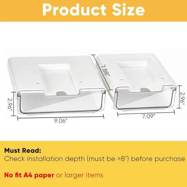 Alt view image 5 of 7 - 2 Pack Under Desk Hanging Drawer Slide Pull Out, Attachable Clear Acrylic Storage Tray, Easy Hidden Self Adhesive Mount Cabinet Shelf Holder for Tables, Home & Office, Counters, Workstation