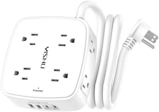 Main image of 5Ft Surge Protector Power Strip - 8 Widely Outlets with 4 USB Ports, 3 Side Outlet Extender with 5 Feet Extension Cord, Flat Plug, Wall Mount, Desk USB Charging Station, ETL,White