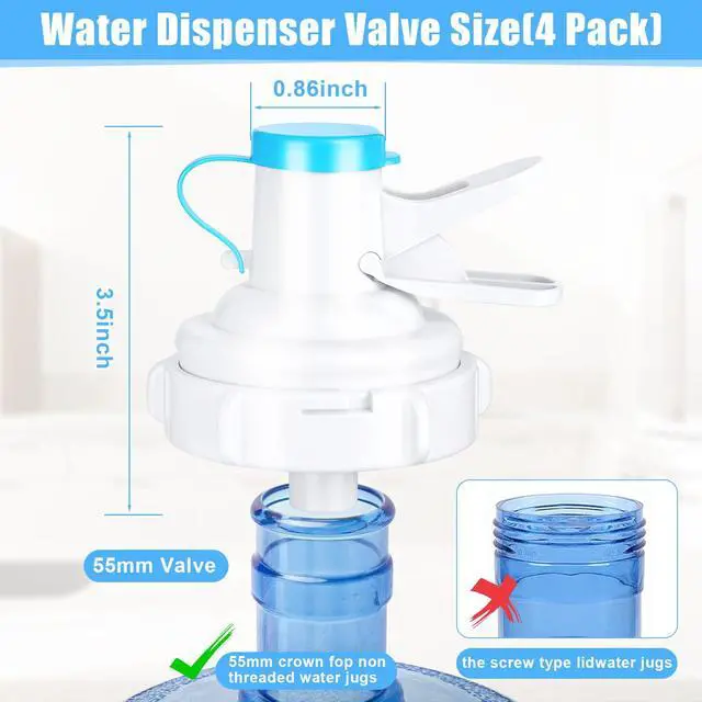 Alt view image 2 of 7 - 4 Pack Water Dispenser Valve 5 Gallon Water Dispenser Valve Cap Bottle Spout Reusable Plastic Spigot Faucet with Spigot Cap for 55 mm Crown Top Drinking Bottle