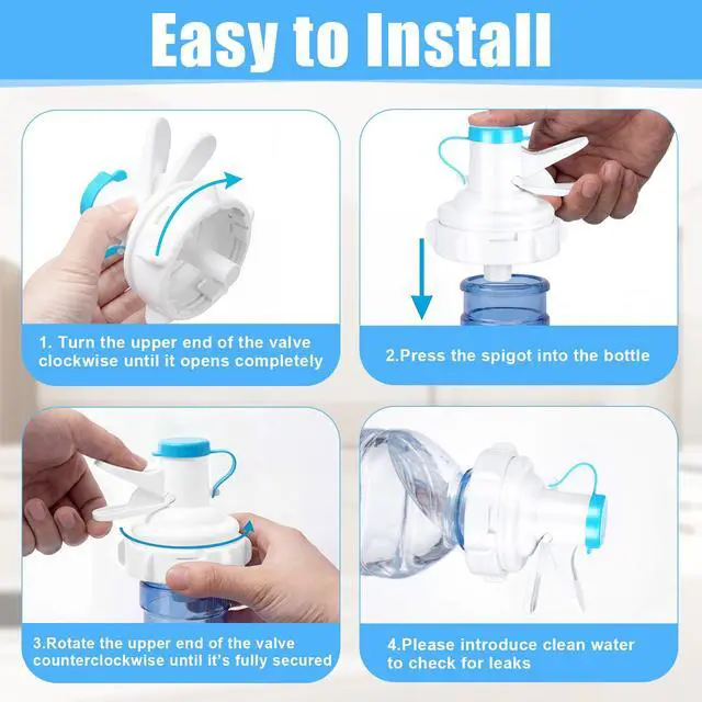 Alt view image 4 of 7 - 4 Pack Water Dispenser Valve 5 Gallon Water Dispenser Valve Cap Bottle Spout Reusable Plastic Spigot Faucet with Spigot Cap for 55 mm Crown Top Drinking Bottle