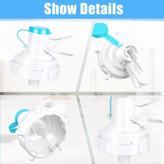 Alt view image 6 of 7 - 4 Pack Water Dispenser Valve 5 Gallon Water Dispenser Valve Cap Bottle Spout Reusable Plastic Spigot Faucet with Spigot Cap for 55 mm Crown Top Drinking Bottle
