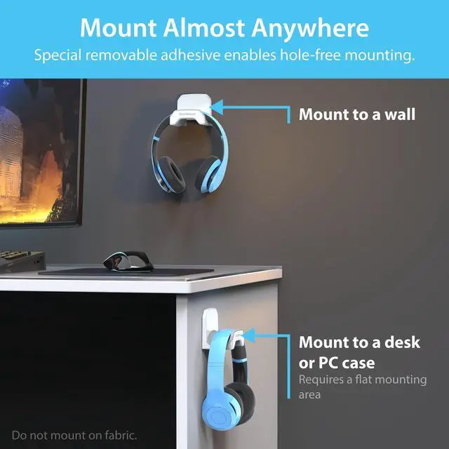 Alt view image 4 of 6 - Gaming Headset Hanger Removable Adhesive Strips (White)