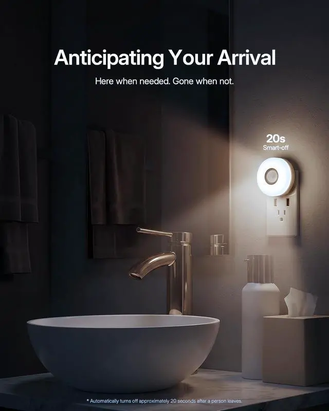 Alt view image 4 of 7 - Motion Sensor Night Light - Plug-in 6000K Cool White Anti-Glare LED Nightlight, Ultra Bright Cozy Soft Glow Not Dazzling for Hallway, Stairs, Garage, Bedroom, Bathroom, Garage, Kitchen, 2 Pack