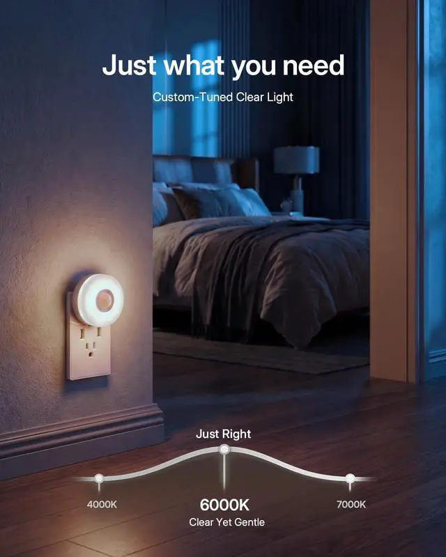 Alt view image 5 of 7 - Motion Sensor Night Light - Plug-in 6000K Cool White Anti-Glare LED Nightlight, Ultra Bright Cozy Soft Glow Not Dazzling for Hallway, Stairs, Garage, Bedroom, Bathroom, Garage, Kitchen, 2 Pack