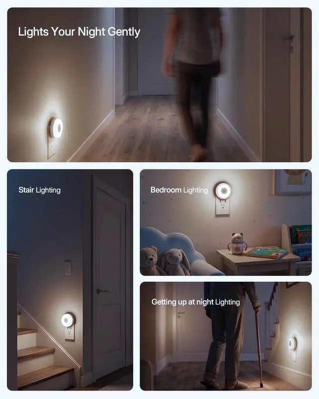 Alt view image 6 of 7 - Motion Sensor Night Light - Plug-in 6000K Cool White Anti-Glare LED Nightlight, Ultra Bright Cozy Soft Glow Not Dazzling for Hallway, Stairs, Garage, Bedroom, Bathroom, Garage, Kitchen, 2 Pack