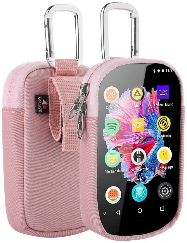 Main image of MP3 MP4 Player Carry Bag with Clear Window Travel Carrying Case for 4" 5'' Touch Screen MP3 MP4 Player Case Storage Bag with Inner Pocket for Earphones, USB Cable, Memory Card (Pink) (1 Pack)