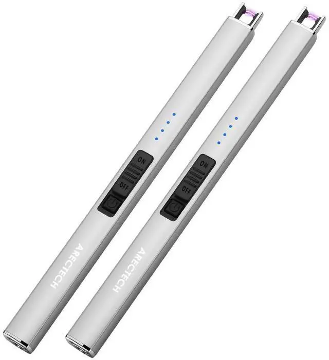 Main image of Electric Candle Lighter with Type-C Cable Birthday Gift for Man Women Wife Rechargeable Plasma Arc Lighters for Candle Camping Kitchen Stove Silver 2 Pack