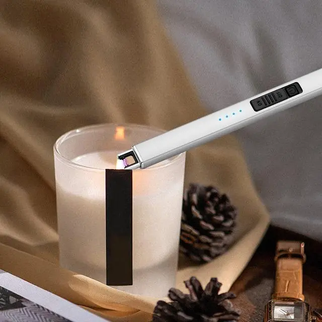 Alt view image 2 of 7 - Electric Candle Lighter with Type-C Cable Birthday Gift for Man Women Wife Rechargeable Plasma Arc Lighters for Candle Camping Kitchen Stove Silver 2 Pack