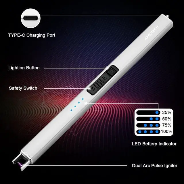Alt view image 3 of 7 - Electric Candle Lighter with Type-C Cable Birthday Gift for Man Women Wife Rechargeable Plasma Arc Lighters for Candle Camping Kitchen Stove Silver 2 Pack