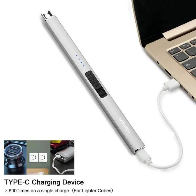 Alt view image 5 of 7 - Electric Candle Lighter with Type-C Cable Birthday Gift for Man Women Wife Rechargeable Plasma Arc Lighters for Candle Camping Kitchen Stove Silver 2 Pack