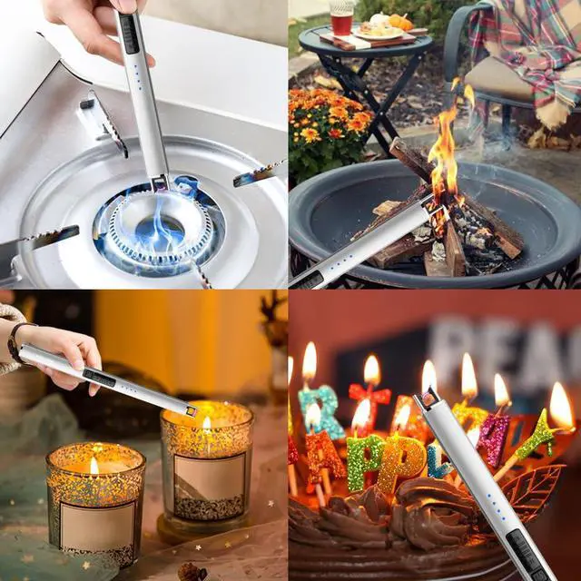 Alt view image 7 of 7 - Electric Candle Lighter with Type-C Cable Birthday Gift for Man Women Wife Rechargeable Plasma Arc Lighters for Candle Camping Kitchen Stove Silver 2 Pack