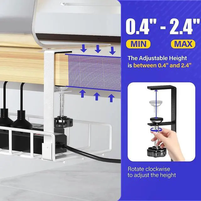 Alt view image 4 of 6 - Under Desk Cable Management Tray, Xpatee Upgraded Wire Management No Drill No Screws, Cable Tray with Clamp for Wire Organizers, Computer Cord Rack for Office, Home - No Damage to Desk White