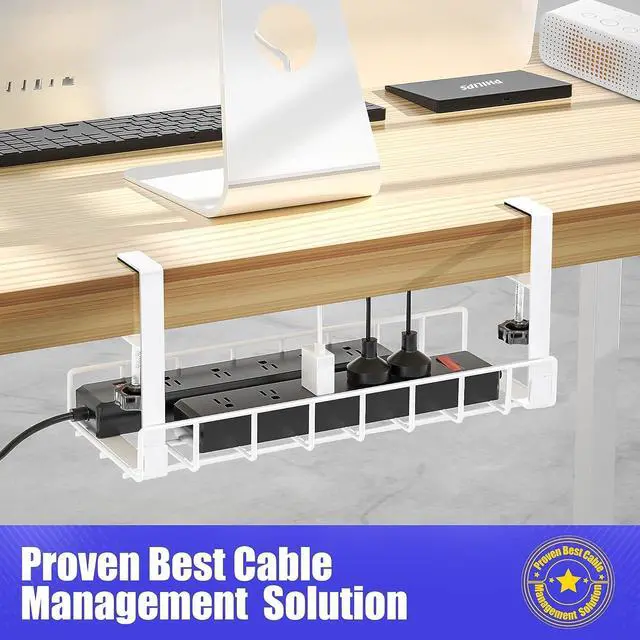 Alt view image 6 of 6 - Under Desk Cable Management Tray, Xpatee Upgraded Wire Management No Drill No Screws, Cable Tray with Clamp for Wire Organizers, Computer Cord Rack for Office, Home - No Damage to Desk White