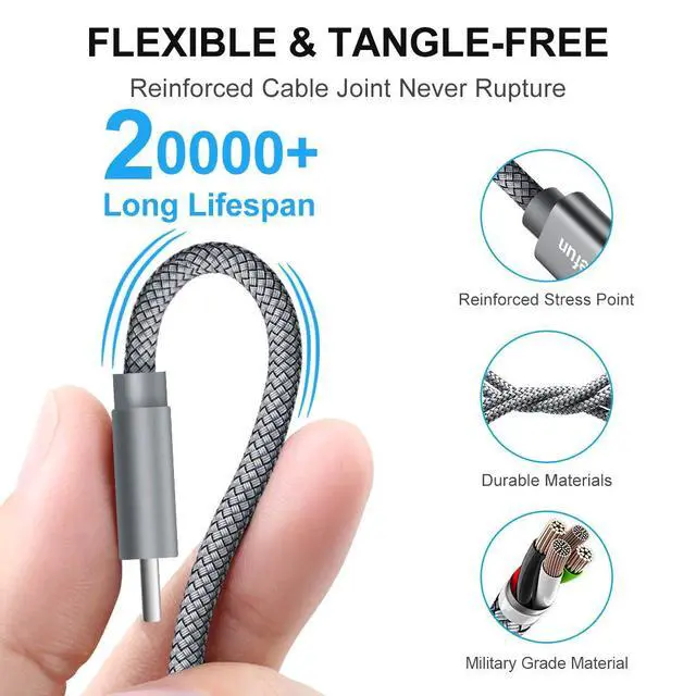 Alt view image 4 of 7 - USB to USB C Cable, 5-Pack, 3/3/6/6/10 ft Fast Charger Cord Type C