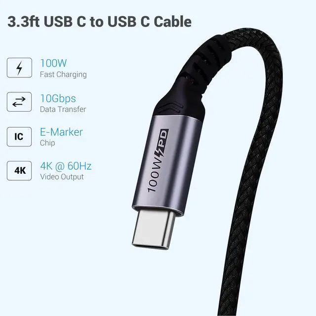 Alt view image 2 of 7 - USB C to USB C Cable 3.1 Gen 2 Right Angle, 3.3ft 2 Packs