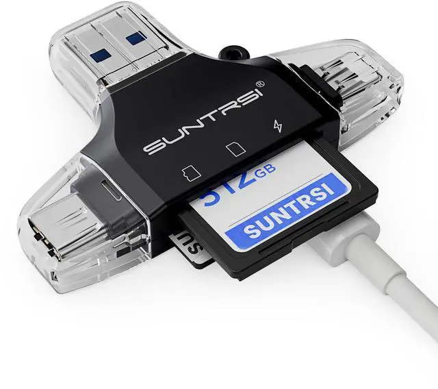 Main image of 4 in 1 SD Card Reader for iPhone ipad Android Mac PC Camera,Micro SD Card Reader SD Card Adapter Portable Memory Card Reader Trail Camera Viewer for SD and TF Card