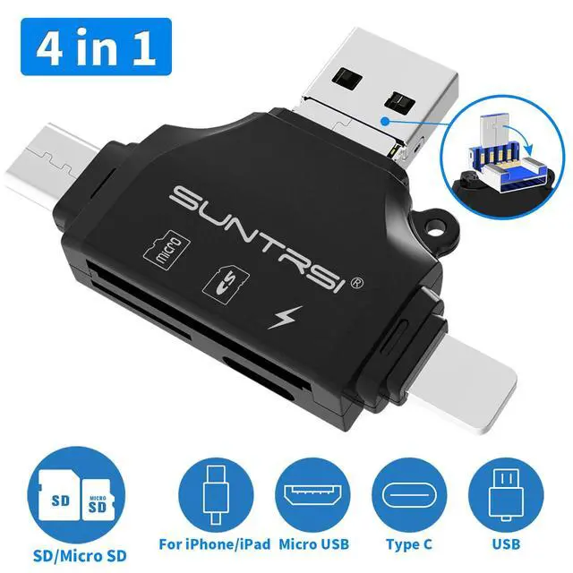 Alt view image 2 of 7 - 4 in 1 SD Card Reader for iPhone ipad Android Mac PC Camera,Micro SD Card Reader SD Card Adapter Portable Memory Card Reader Trail Camera Viewer for SD and TF Card