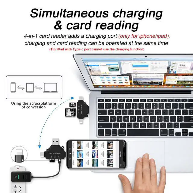 Alt view image 5 of 7 - 4 in 1 SD Card Reader for iPhone ipad Android Mac PC Camera,Micro SD Card Reader SD Card Adapter Portable Memory Card Reader Trail Camera Viewer for SD and TF Card
