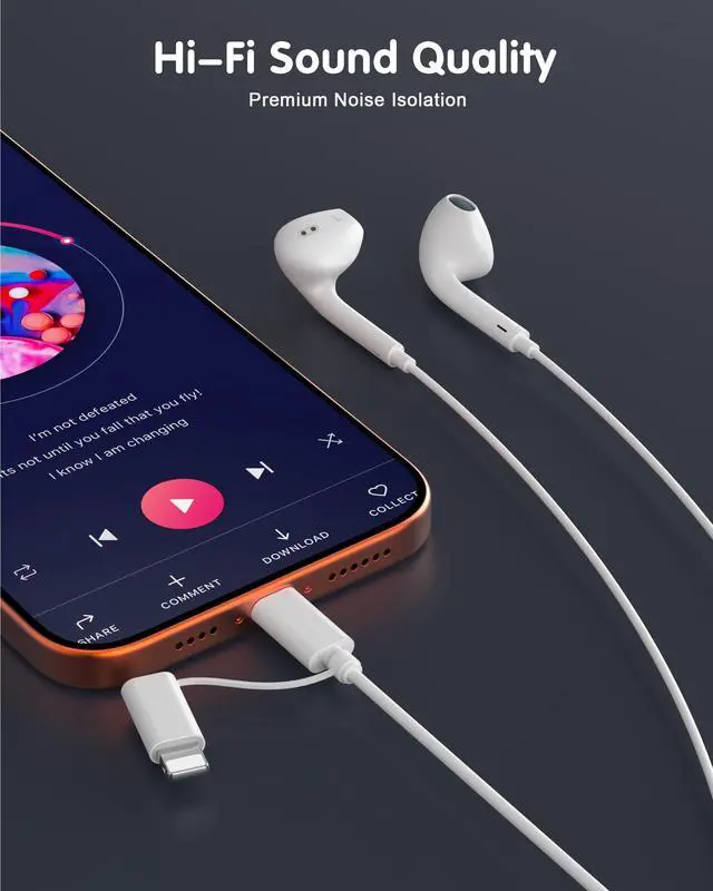 Alt view image 6 of 7 - Upgraded iPhone Headphones Wired, 2-in-1 Lightning/USB C Earbuds Wired