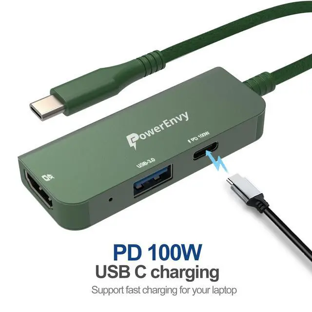 Alt view image 2 of 6 - USB HUB,3-in-1 USB C Charging PD 100W,4K HDMI Adapter, USB A 3.0 Port 5Gbps Aluminum Portable Type C Adapter for MacBook Pro, MacBook Air, iPad Pro, XPS and More