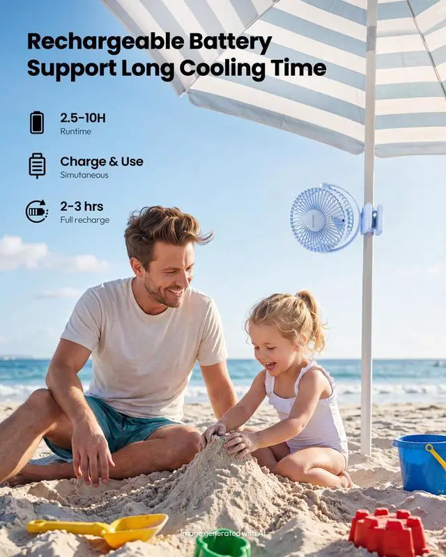 Alt view image 4 of 6 - Portable Clip on Fan, Mini Personal Rechargeable Fan