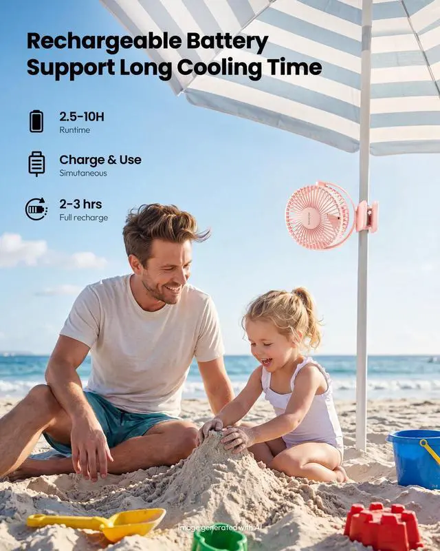 Alt view image 4 of 7 - Portable Clip on Fan Battery Operated, Small Powerful 3 Speed Quiet 360° Rotate, USB Rechargeable Mini Personal Cooling Fan for Desk Table Home Office Stroller Camping Women Gifts Pink