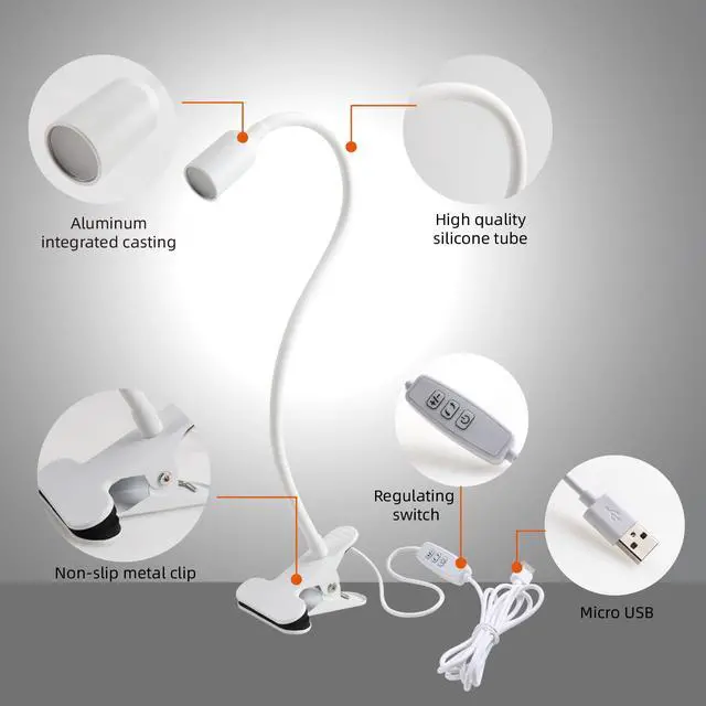 Alt view image 2 of 7 - LED Reading Lights for Bed Headboard, Clip on Spotlight Lamp for Desk, Dorm Bed, Dimmable USB Clamp Book Light with Flexible Gooseneck, Change Color Temperature 3000/4000/6000K