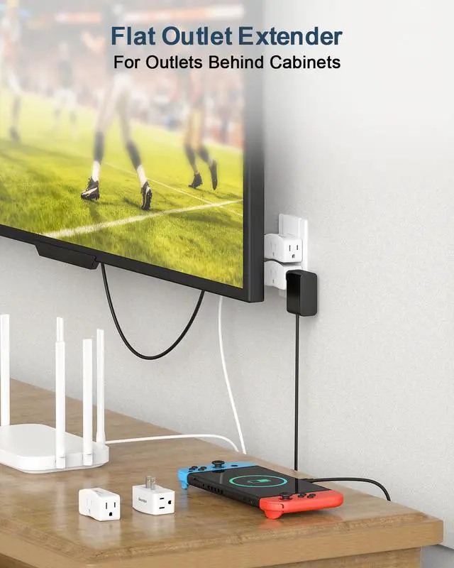 Alt view image 3 of 7 - 2 Prong to 3 Prong Outlet Adapter, 3-Sided Wall Tap, 4-Pack