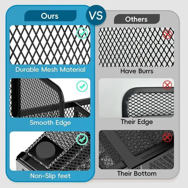 Alt view image 4 of 7 - Mesh Pen Organizer for Desk, 13 Compartments with Drawer, Black