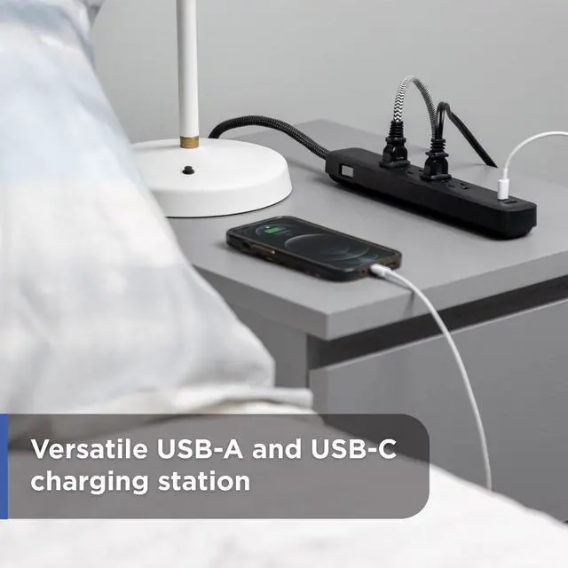 Alt view image 5 of 6 - Surge Protector Power Strip with USB Ports, 3 Ft Braided Extension Cord