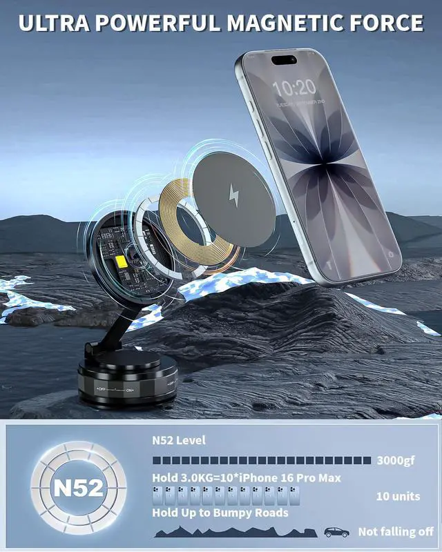 Alt view image 2 of 7 - Mag-Safe Car Mount Charger for iPhone, 15W Magnetic Wireless Fast Charging for Car 360° Adjustable Magnetic Phone Holder Compatible with iPhone 17 16 15 14 13 12 11 X/XS, Samsung S23 Ultra S22 S21 S20