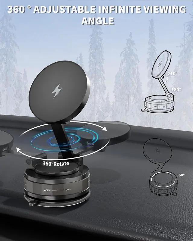 Alt view image 4 of 7 - Mag-Safe Car Mount Charger for iPhone, 15W Magnetic Wireless Fast Charging for Car 360° Adjustable Magnetic Phone Holder Compatible with iPhone 17 16 15 14 13 12 11 X/XS, Samsung S23 Ultra S22 S21 S20