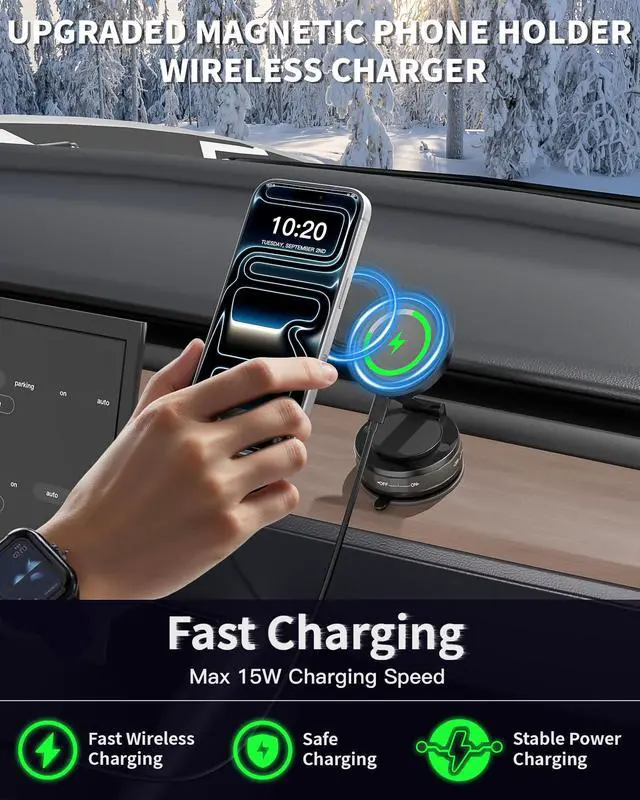 Alt view image 3 of 7 - Mag-Safe Car Mount Charger for iPhone, 15W Magnetic Wireless Fast Charging for Car 360° Adjustable Magnetic Phone Holder Compatible with iPhone 17 16 15 14 13 12 11 X/XS, Samsung S23 Ultra S22 S21 S20