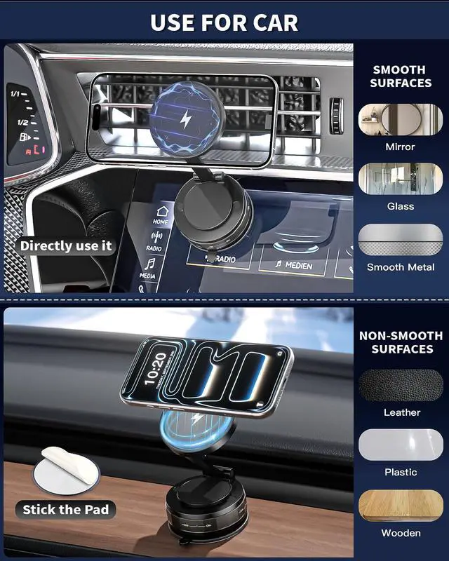 Alt view image 5 of 7 - Mag-Safe Car Mount Charger for iPhone, 15W Magnetic Wireless Fast Charging for Car 360° Adjustable Magnetic Phone Holder Compatible with iPhone 17 16 15 14 13 12 11 X/XS, Samsung S23 Ultra S22 S21 S20