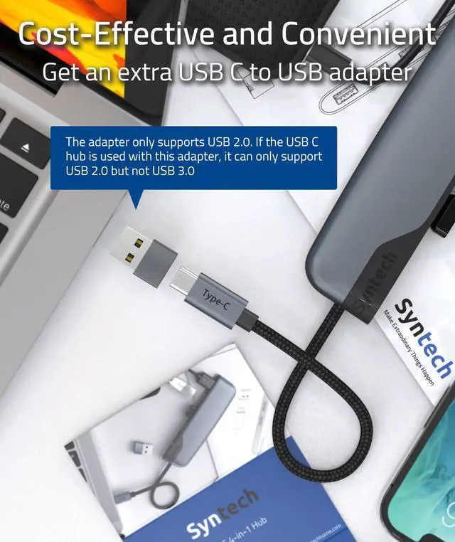 Alt view image 3 of 7 - USB C to USB Hub 4 Ports, Type C to USB 3.0 Hub with A USB C to USB Adapter USB 2.0, Thunderbolt 3 to USB Hub, Compatible with iPhone 17/16/15 Pro Max, iPad mini 6, MacBook Pro/Air/Neo