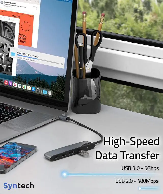 Alt view image 6 of 7 - USB C to USB Hub 4 Ports, Type C to USB 3.0 Hub with A USB C to USB Adapter USB 2.0, Thunderbolt 3 to USB Hub, Compatible with iPhone 17/16/15 Pro Max, iPad mini 6, MacBook Pro/Air/Neo