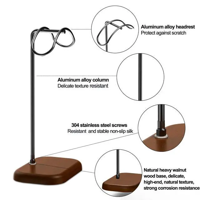 Alt view image 3 of 7 - Stand for Desk- Universal Wood&Aluminum Headset Stand Metal Gaming Headphone Holder with Heavy Duty Base for AirPods Max, Xbox One, Sony, Beats, Most Music Headphones(Sliver)