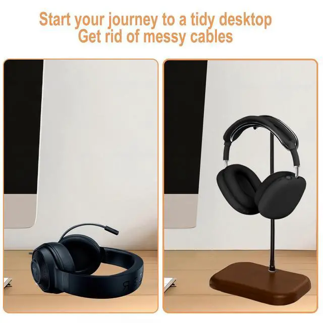 Alt view image 5 of 7 - Stand for Desk- Universal Wood&Aluminum Headset Stand Metal Gaming Headphone Holder with Heavy Duty Base for AirPods Max, Xbox One, Sony, Beats, Most Music Headphones(Sliver)