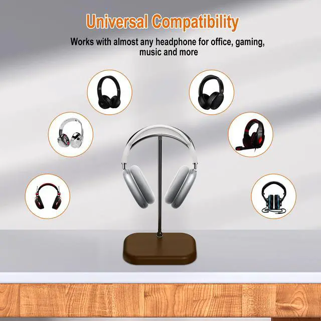 Alt view image 7 of 7 - Stand for Desk- Universal Wood&Aluminum Headset Stand Metal Gaming Headphone Holder with Heavy Duty Base for AirPods Max, Xbox One, Sony, Beats, Most Music Headphones(Sliver)