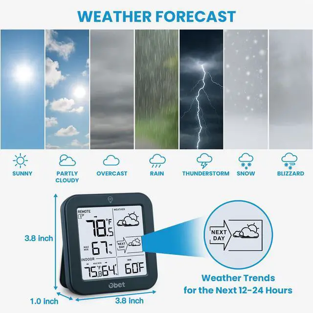Alt view image 3 of 7 - Outdoor Thermometer Wireless Weather Station Hygrometer Black