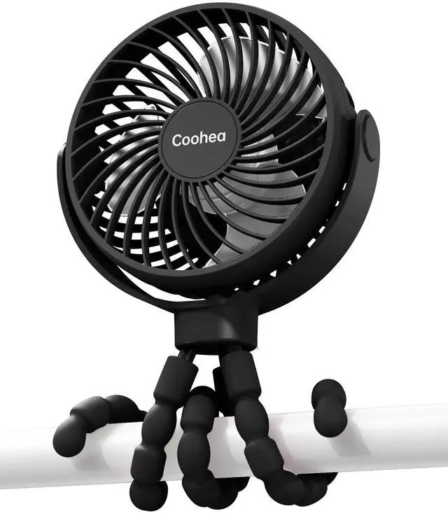 Main image of Stroller Fan Clip on for Baby, 4000mAh Rechargeable Battery Operated, Flexible Tripod, 3 Wind Speed, 360° Rotatable, Small Cooling Portable Fan for Car Seat Crib Golf Cart Bike Treadmill, Black
