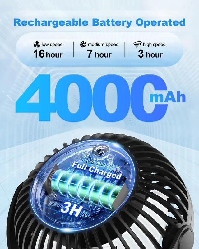 Alt view image 2 of 7 - Stroller Fan Clip on for Baby, 4000mAh Rechargeable Battery Operated, Flexible Tripod, 3 Wind Speed, 360° Rotatable, Small Cooling Portable Fan for Car Seat Crib Golf Cart Bike Treadmill, Black