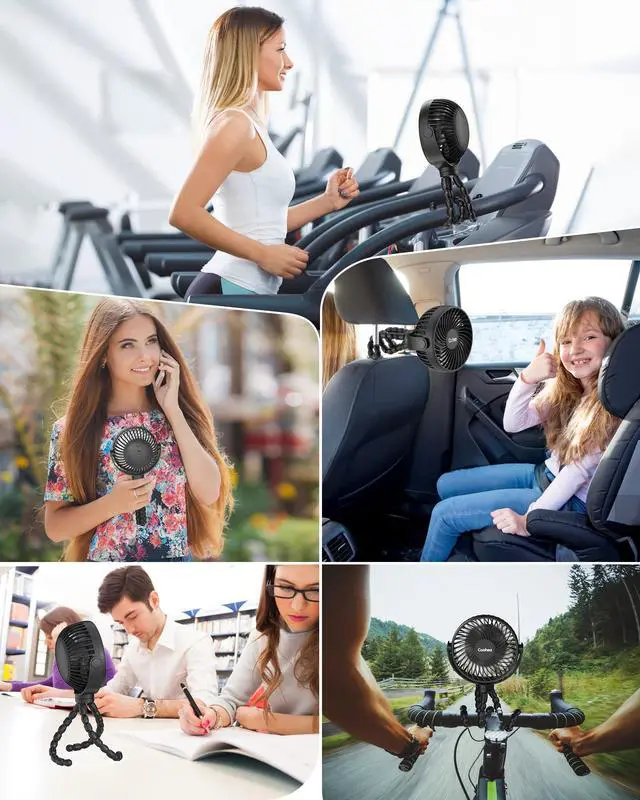 Alt view image 7 of 7 - Stroller Fan Clip on for Baby, 4000mAh Rechargeable Battery Operated, Flexible Tripod, 3 Wind Speed, 360° Rotatable, Small Cooling Portable Fan for Car Seat Crib Golf Cart Bike Treadmill, Black