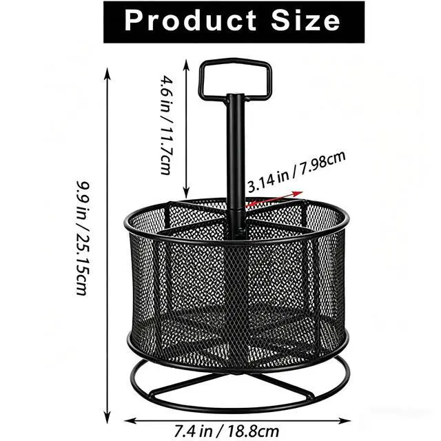 Alt view image 2 of 6 - Mesh Desk Organizer, 360-Degree Rotating Multi-Functional Pen Holder, 4 Compartments Desktop Stationary Organizer, Home Office Art Supply Storage Box Caddy (Black)