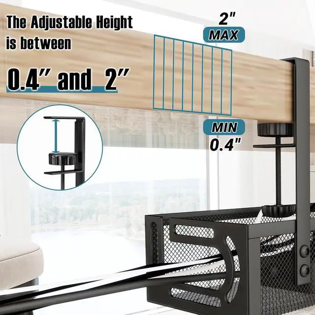 Alt view image 4 of 7 - No Drill Under Desk Cable Management Tray, SONATURE 15.7" Cord Organizer for Table, Clamp Mount Desk Cable Management, Premium Carbon Steel Cable Organizer for Office, Home (Black)