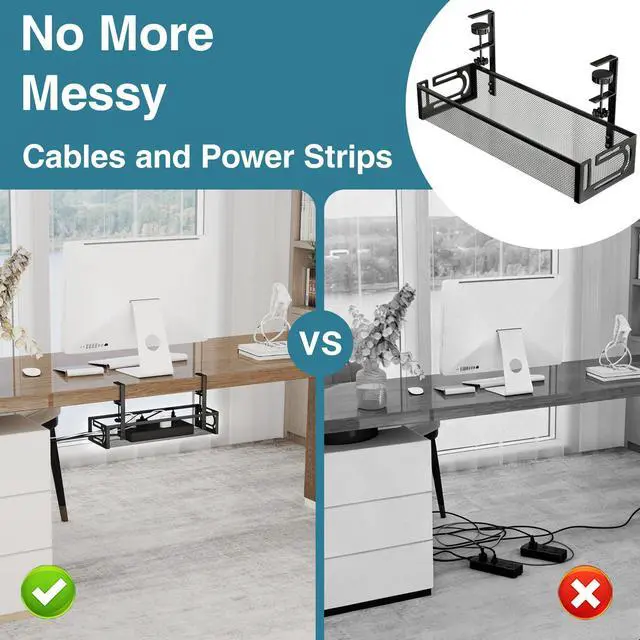 Alt view image 6 of 7 - No Drill Under Desk Cable Management Tray, SONATURE 15.7" Cord Organizer for Table, Clamp Mount Desk Cable Management, Premium Carbon Steel Cable Organizer for Office, Home (Black)