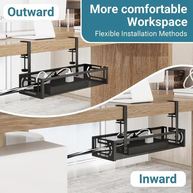 Alt view image 7 of 7 - No Drill Under Desk Cable Management Tray, SONATURE 15.7" Cord Organizer for Table, Clamp Mount Desk Cable Management, Premium Carbon Steel Cable Organizer for Office, Home (Black)