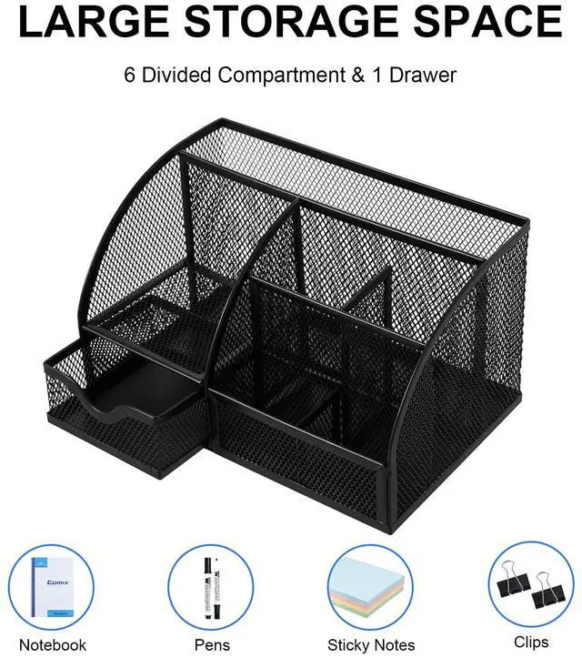 Alt view image 4 of 6 - Mesh Pen Pencil Holder Desk Organizer, 7 Compartment Wire Desktop Pen Pencil Cup Caddy Office Supplies for Home Office School, Black