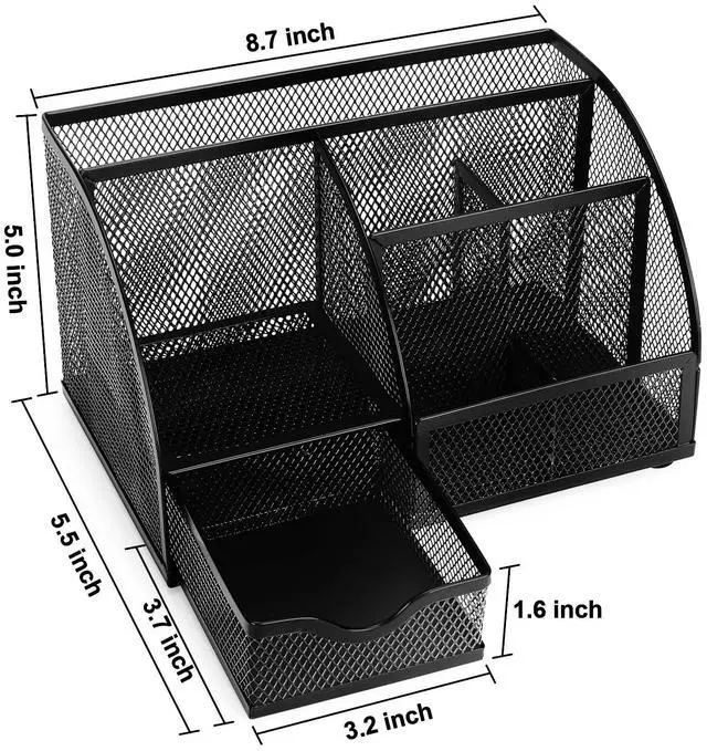 Alt view image 2 of 6 - Mesh Pen Pencil Holder Desk Organizer, 7 Compartment Wire Desktop Pen Pencil Cup Caddy Office Supplies for Home Office School, Black