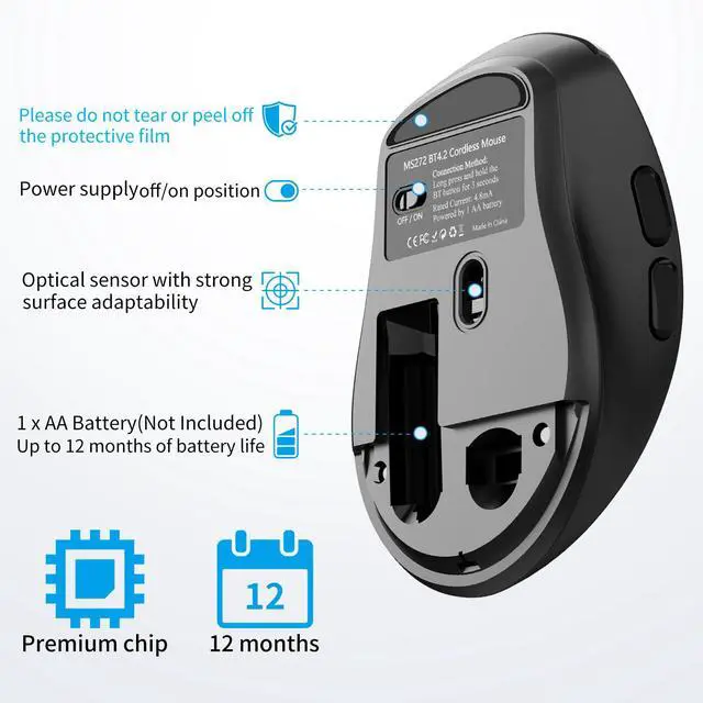 Alt view image 2 of 7 - Bluetooth Silent Ergonomic Side Button Mouse Black